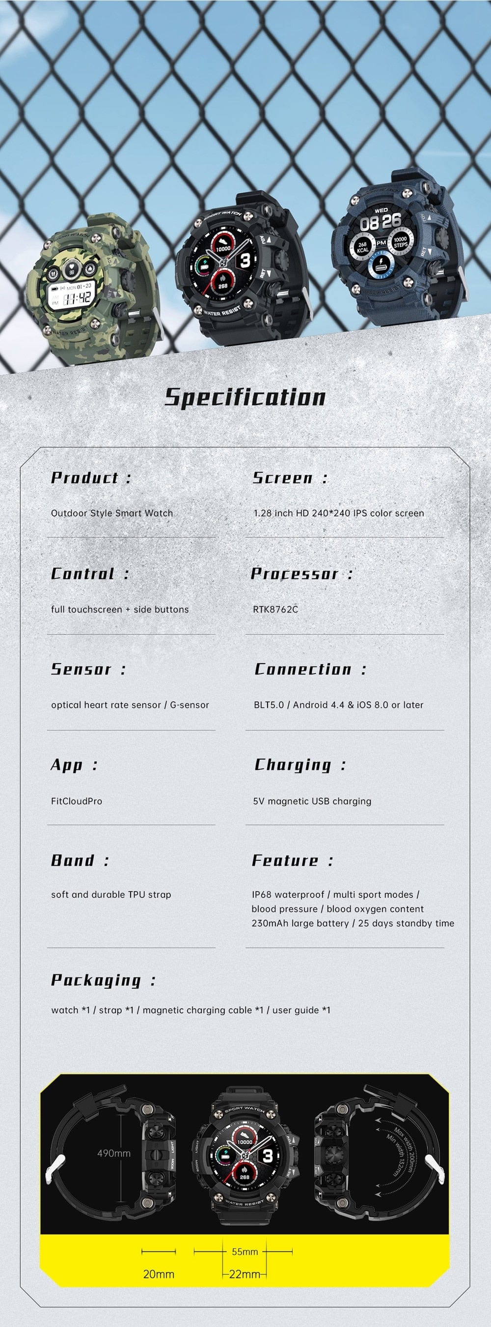 T6 Smart Watch Waterproof iOS Android Watchs  