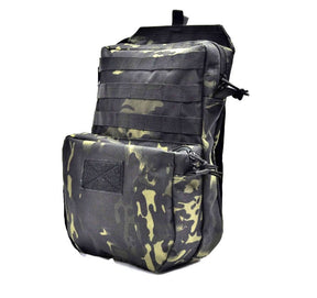 Black CP camouflage colourway of the MOLLE hydration carrier, three-quarter view