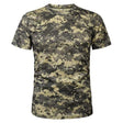ACU camouflage tee shirt in a grey green digital pixel print, front view