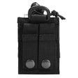 Back of the black pouch with two webbing MOLLE straps and metal press studs