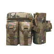 Multicam pattern waist pack with two buckled pockets and detachable bottle sleeve
