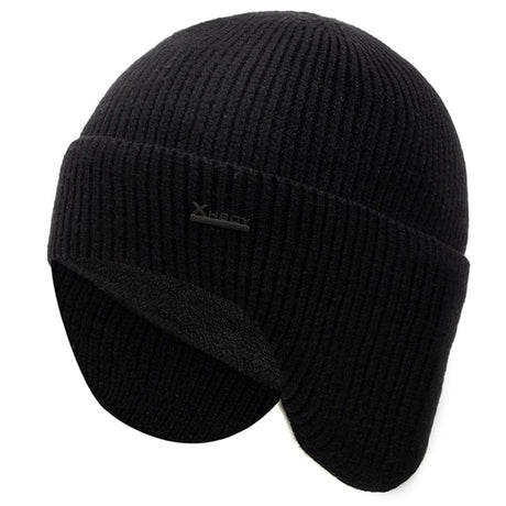 Warm up Wool Beanie with Earflaps Thermal & Wool Beanies BushLine Black 55cm-60cm