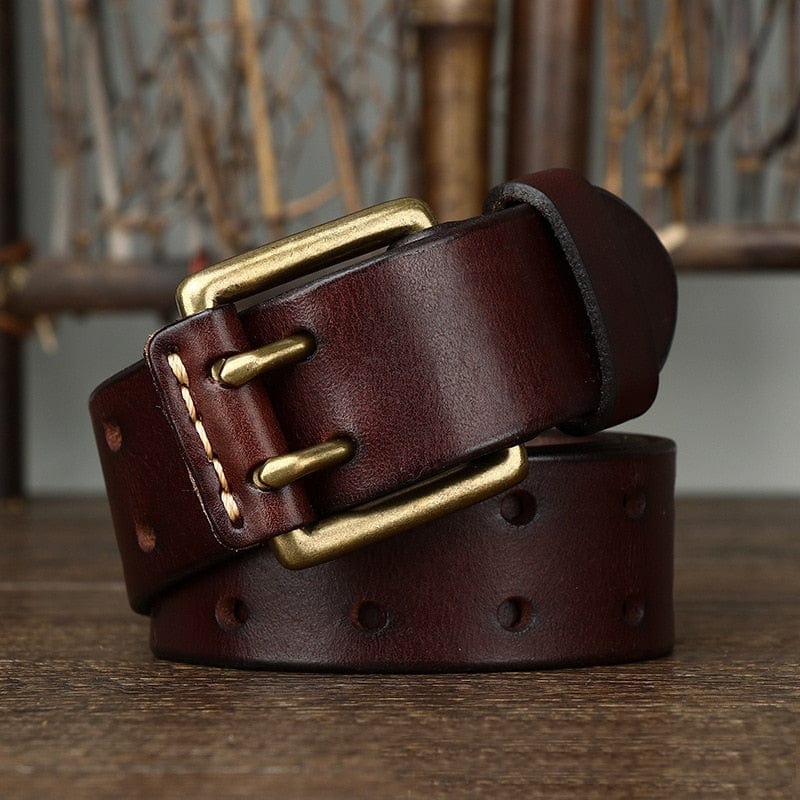 Wide Genuine Leather Belt Double Needle Buckle belts  BushLine