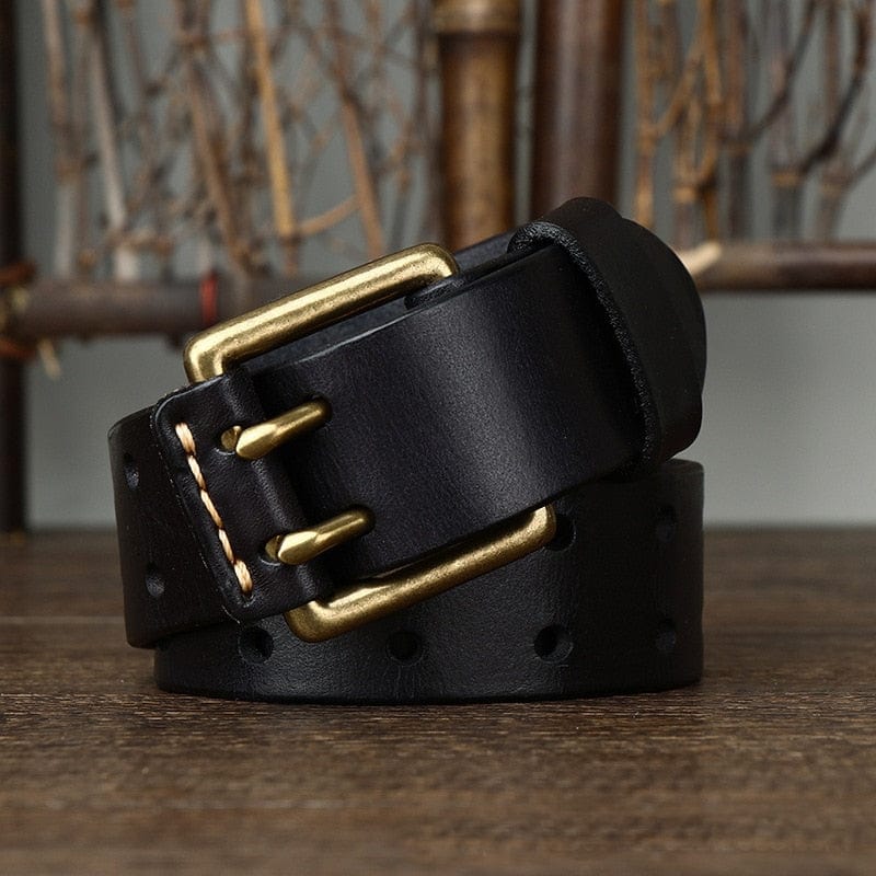 Wide Genuine Leather Belt Double Needle Buckle belts  BushLine