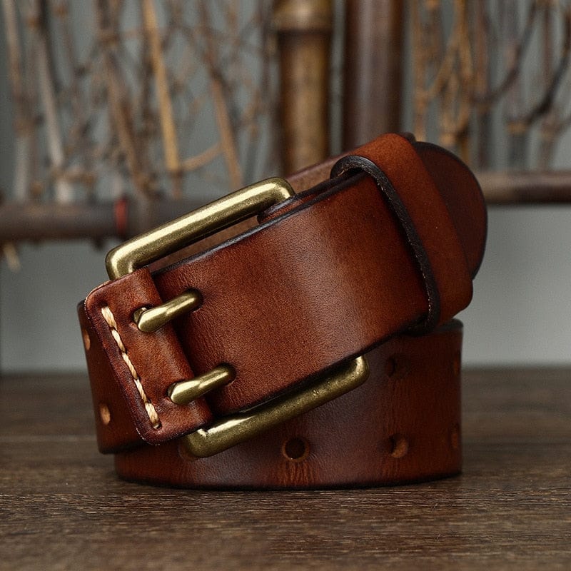 Wide Genuine Leather Belt Double Needle Buckle belts  BushLine