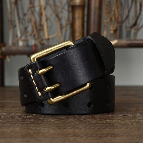 Wide Genuine Leather Belt Double Needle Buckle belts  BushLine