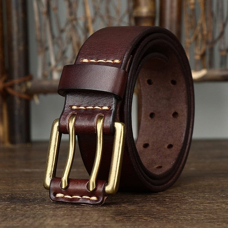 Wide Genuine Leather Belt Double Needle Buckle belts  BushLine