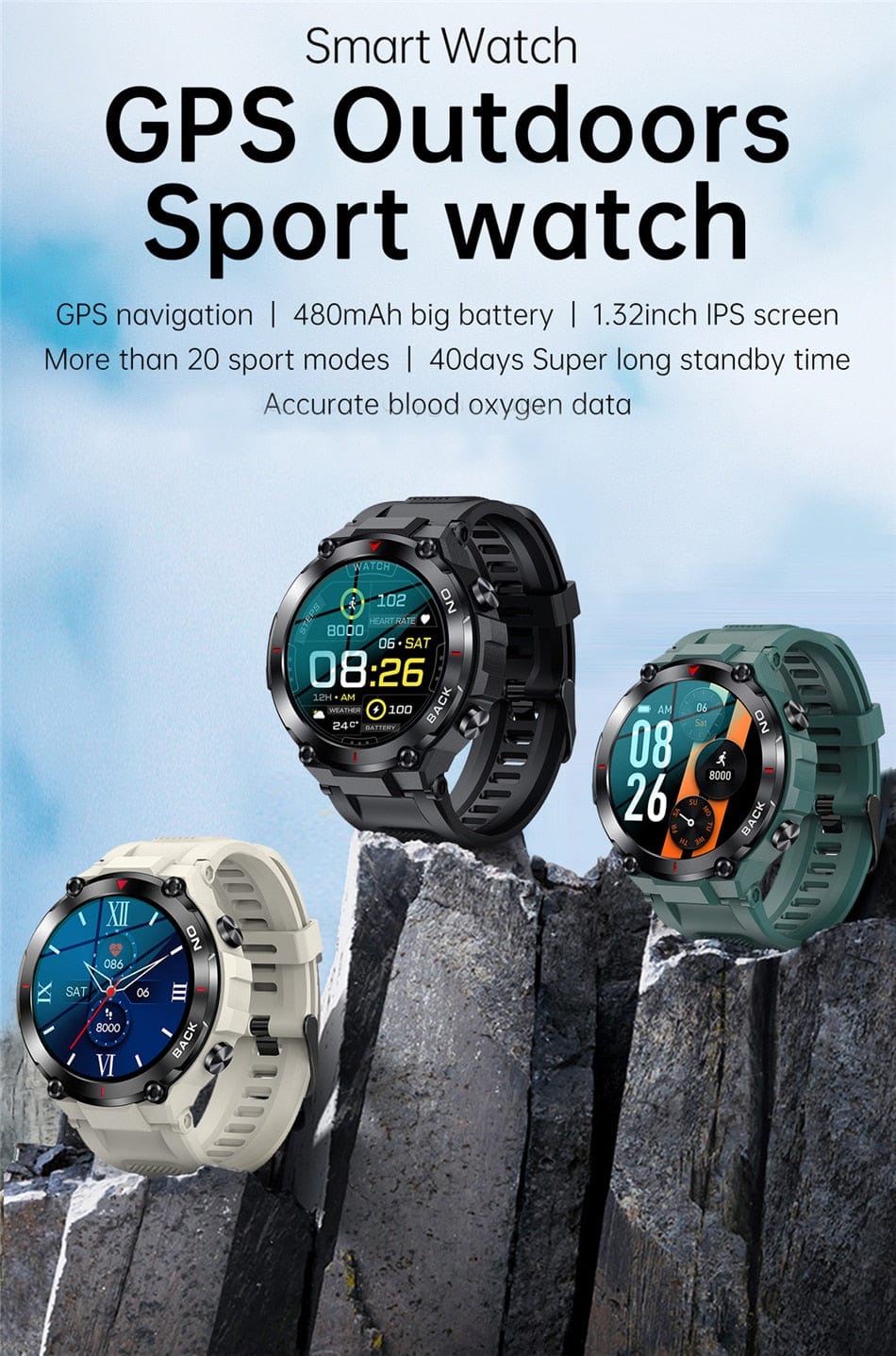 Xiaomi GPS Bluetooth GPS Smart Sports Watch 480mAh Battery Watchs  BushLine