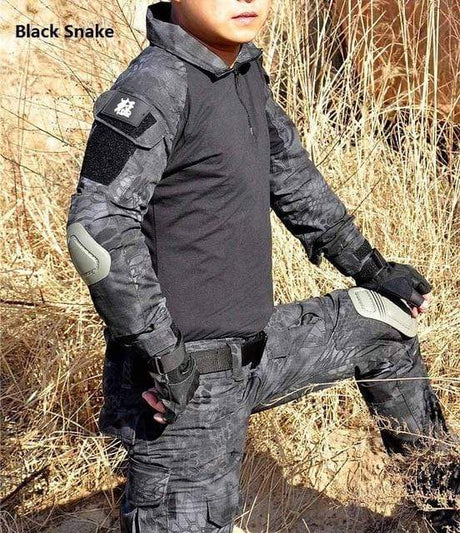 Combat Shirt + Cargo Pants Knee Pads tacticle clothing BushLine Snake black S 