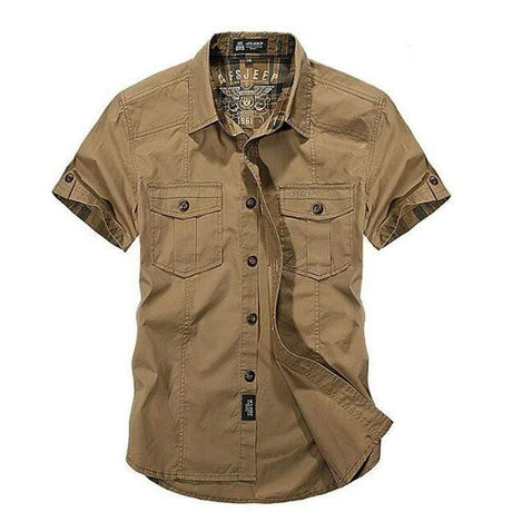 Military Short Sleeves Shirts Cotton Clothing BushLine Khaki S 