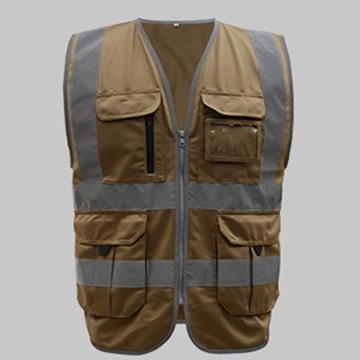 Khaki Work Safety Vest High Visibility Outdoor Clothing BushLine Khaki XL-Chest124cm 