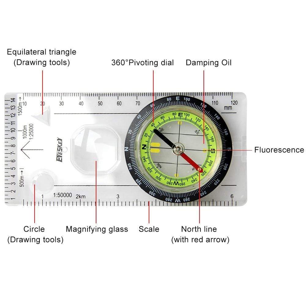 Navigation Map Protractor Compass survival BushLine   