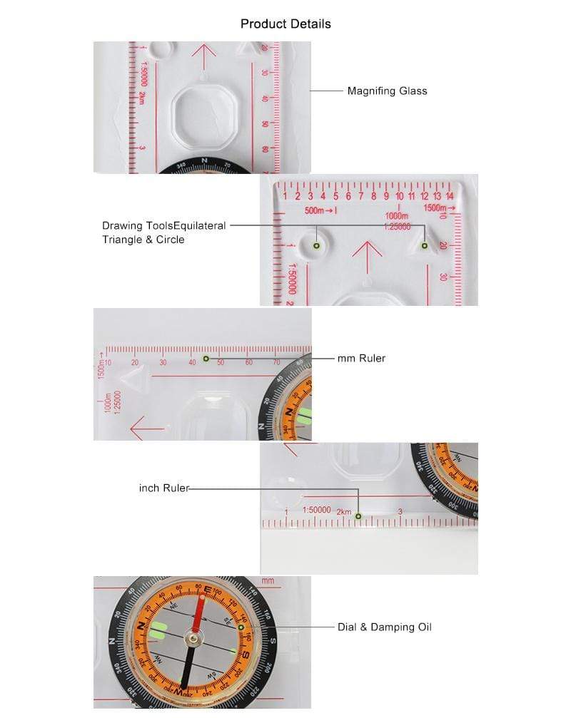 Navigation Map Protractor Compass survival BushLine   