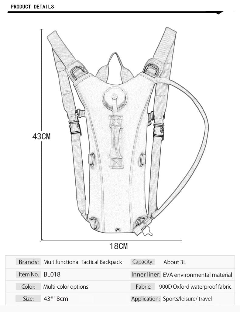 Hydration Backpack 3ltr Bladder Survival survival BushLine Blue  