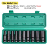 10PCS Impact Socket Set 1/2 Drive Hex 8-24mm tools BushLine   