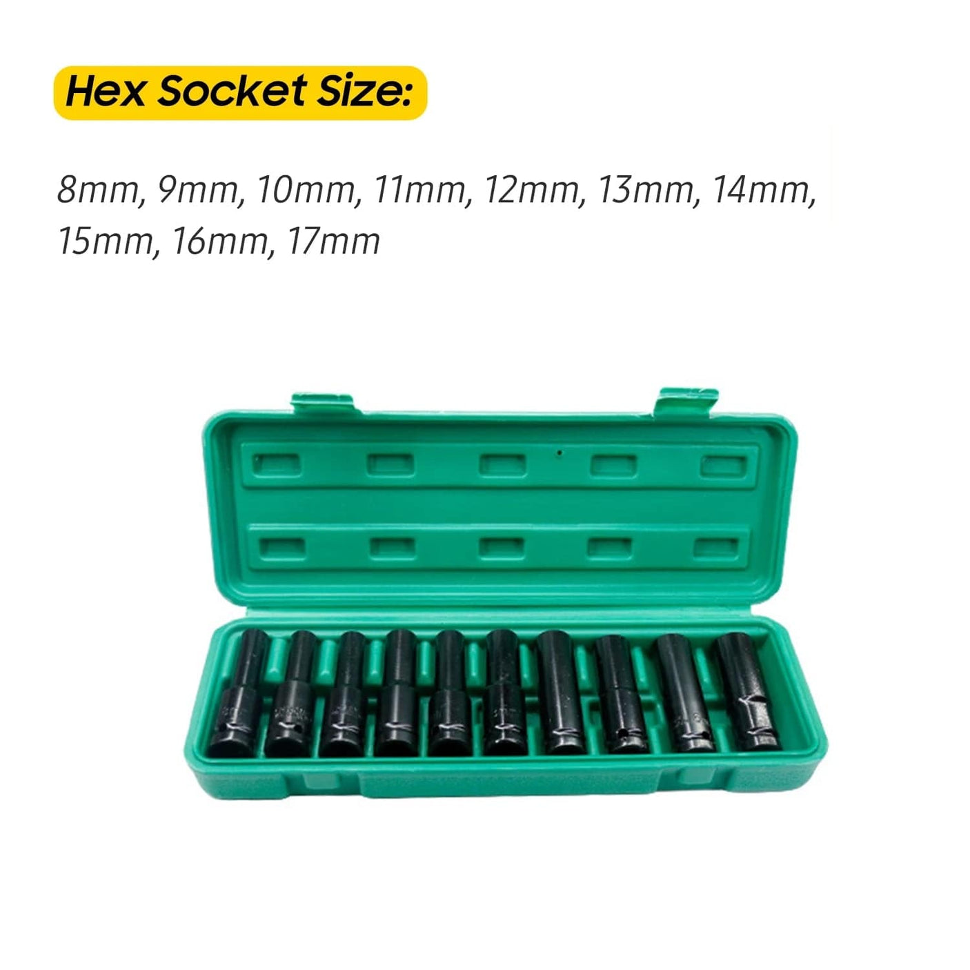 10PCS Impact Socket Set 1/2 Drive Hex 8-24mm tools BushLine   