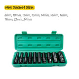 10PCS Impact Socket Set 1/2 Drive Hex 8-24mm tools BushLine   