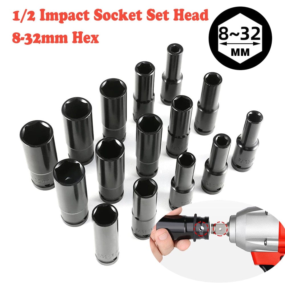 10PCS Impact Socket Set 1/2 Drive Hex 8-24mm tools BushLine   