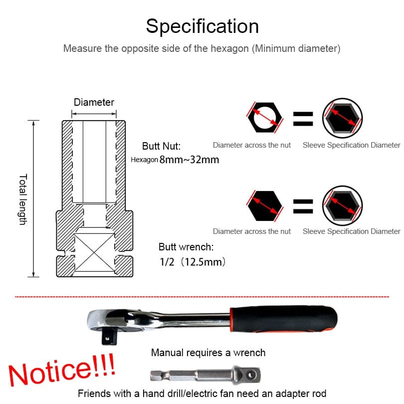 10PCS Impact Socket Set 1/2 Drive Hex 8-24mm tools BushLine   