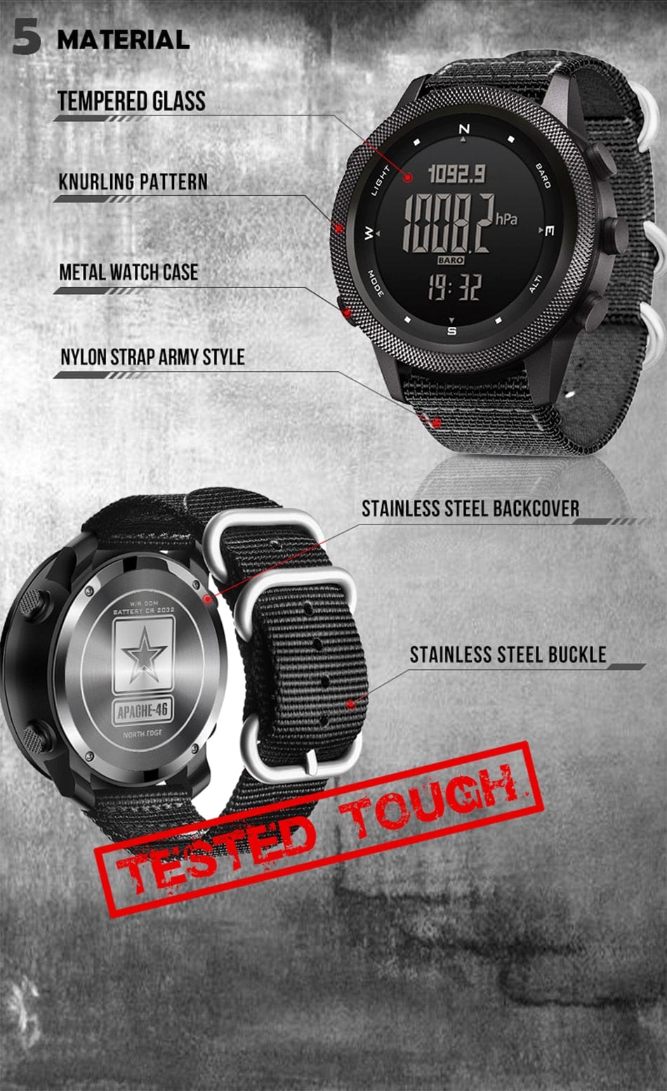 NORTH EDGE Smart Watch APACHE-46 Watchs BushLine   