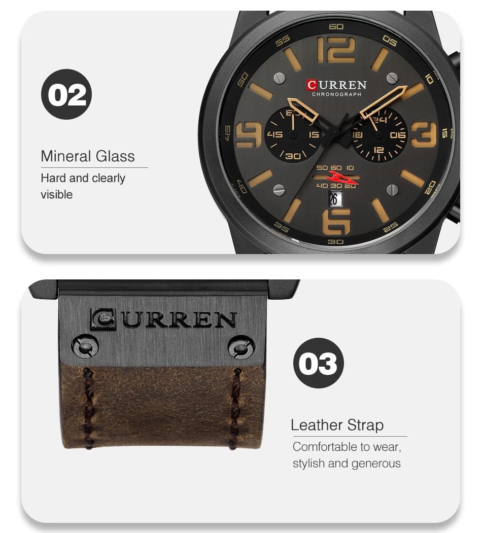 CURREN 8314 Waterproof Sport Watch Genuine Leather Watchs BushLine   