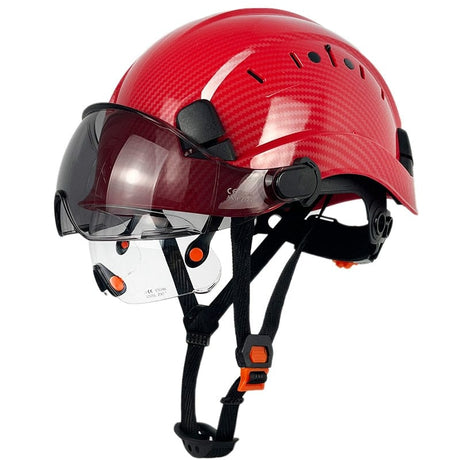 CE Carbon Fiber Pattern Construction Safety Helmet head protection BushLine BR RED CC Visor  