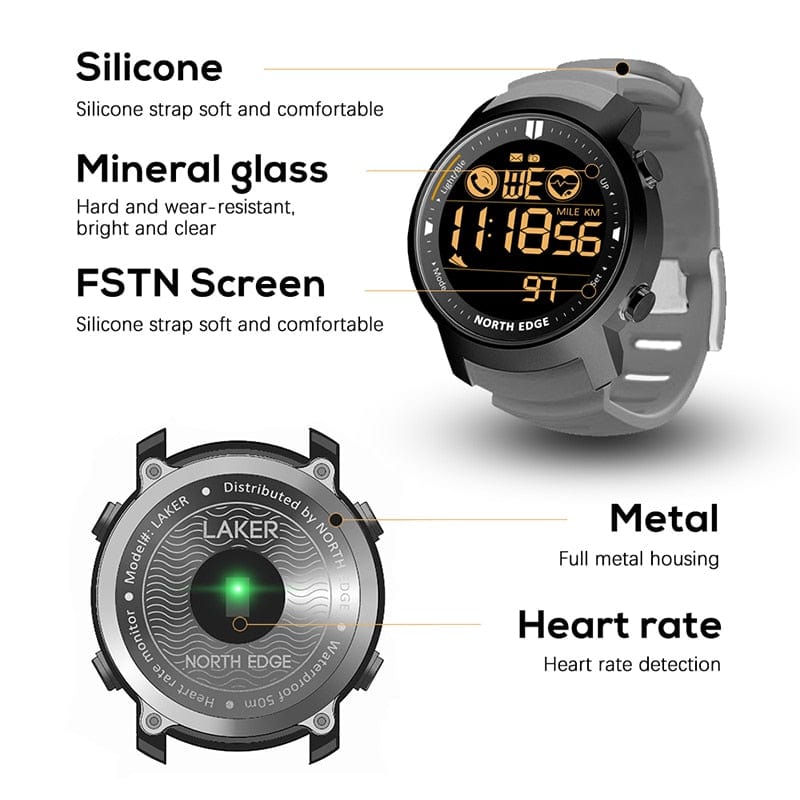 NORTH EDGE Watch Waterproof 50m Android IOS Watchs BushLine   