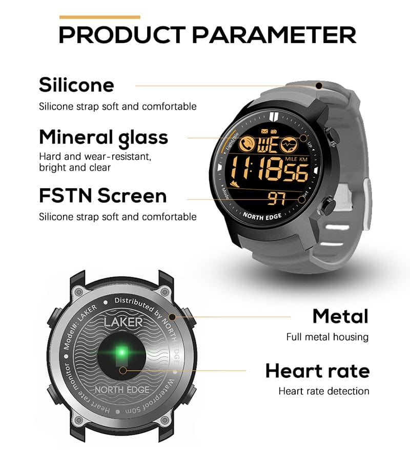 NORTH EDGE Watch Waterproof 50m Android IOS Watchs BushLine   