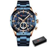 CURREN 8355 Luxury Sports Quartz Waterproof Watchs BushLine Rose Gold Blue  