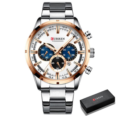 CURREN 8355 Luxury Sports Quartz Waterproof Watchs BushLine Silver Gold White  