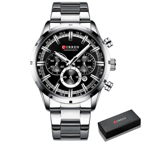 CURREN 8355 Luxury Sports Quartz Waterproof Watchs BushLine Silver Black  