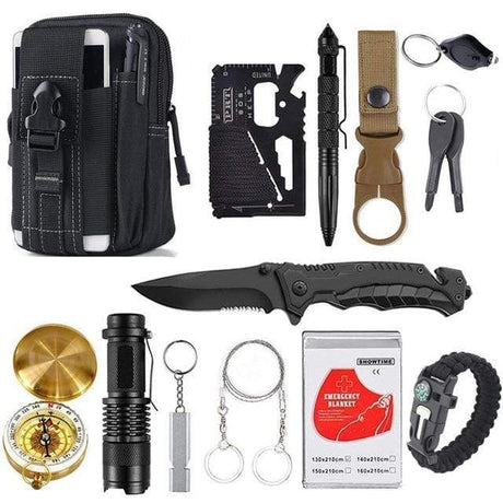 Outdoor Basic Survival Emergency Aid Kits 13 in 1 survival BushLine Black 13 in 1  