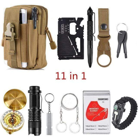 Outdoor Basic Survival Emergency Aid Kits 13 in 1 survival BushLine Khaki 11 in 1  