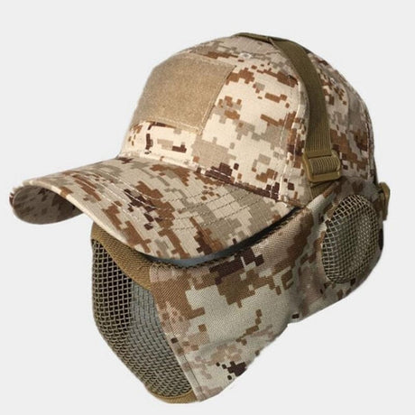 Foldable Half Face Steel Mesh Mask &  Baseball Cap tactical hats BushLine   