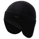 Warm up Wool Beanie with Earflaps Thermal & Wool Beanies BushLine Black 55cm-60cm 