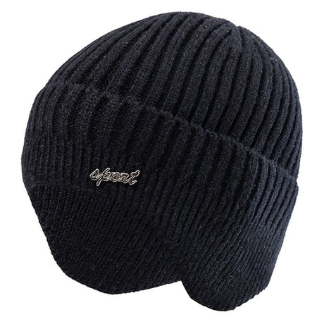 Unisex Winter Wool Beanie with Earflaps Thermal & Wool Beanies BushLine Black 55cm-60cm 
