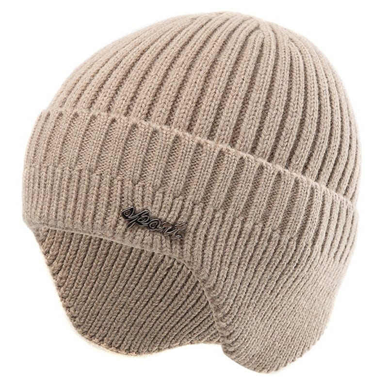 Unisex Winter Wool Beanie with Earflaps Thermal & Wool Beanies BushLine Khaki 55cm-60cm 