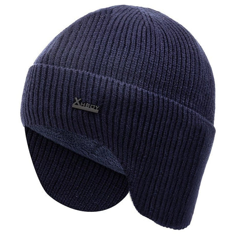 Warm up Wool Beanie with Earflaps Thermal & Wool Beanies BushLine Navy Blue 55cm-60cm 