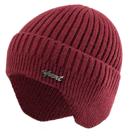 Unisex Winter Wool Beanie with Earflaps Thermal & Wool Beanies BushLine Red 55cm-60cm 