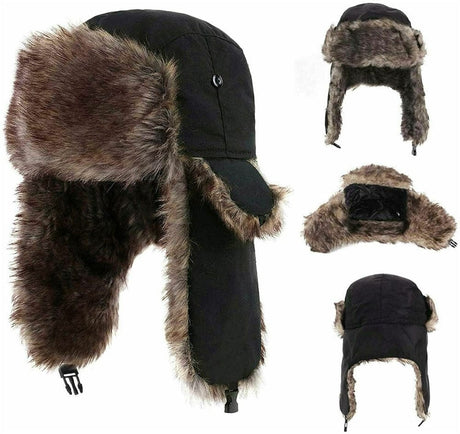 Russian Furr lined winter Bomber Hat Thermal & Wool Beanies BushLine Navy Blue  
