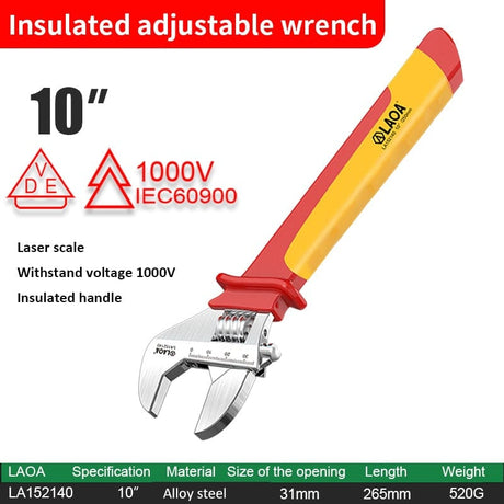 LAOA 1000V Insulated Adjustable Wrench tools BushLine 10inch LA152140  