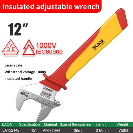 LAOA 1000V Insulated Adjustable Wrench 2023 tools BushLine 12inch LA152142  