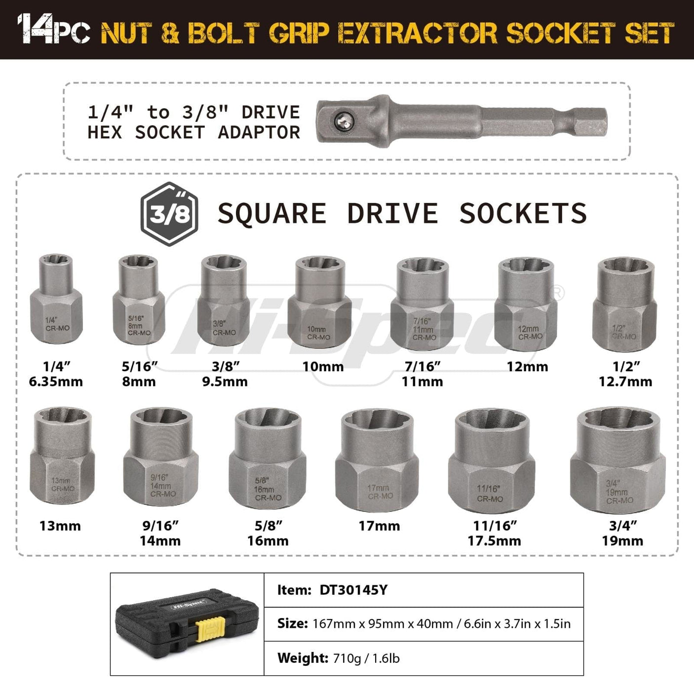 Hi-Spec 14pc Extraction Socket Set, Impact Bolt Nut Remover Set 2023 tools BushLine   