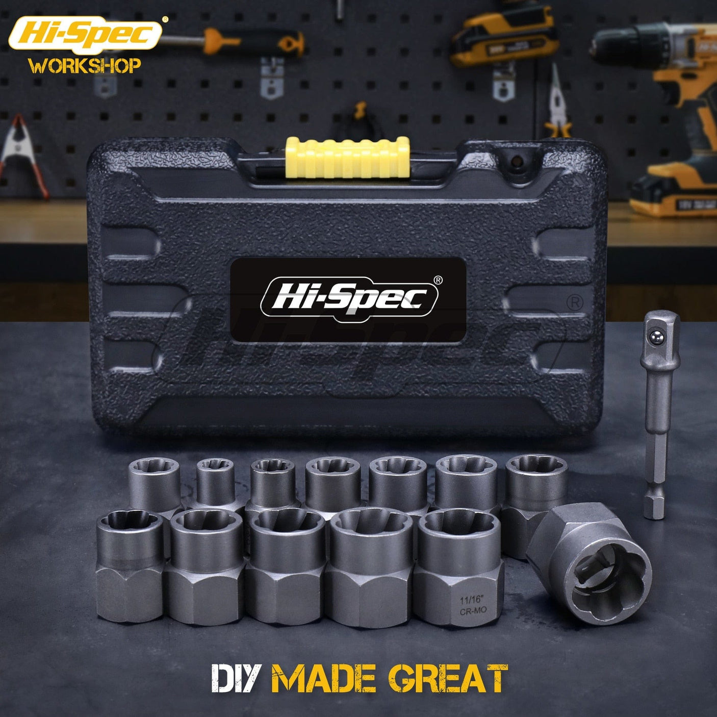 Hi-Spec 14pc Extraction Socket Set, Impact Bolt Nut Remover Set 2023 tools BushLine   