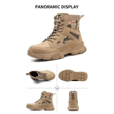 Panoramic set of the tan boot from above, below, behind and side on