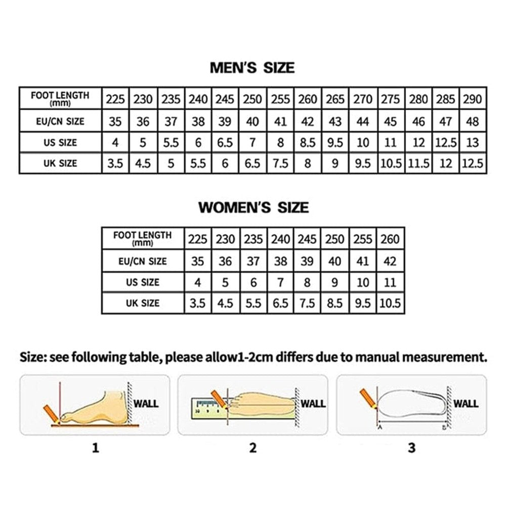 Supplier size chart converting foot length in millimetres to EU, US and UK sizes