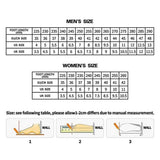Supplier size chart converting foot length in millimetres to EU, US and UK sizes