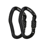 Two black XINDA pear-shaped screw-lock carabiners side by side, the 2-pack option