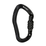 Black XINDA pear-shaped carabiner with a black knurled screw-lock barrel over the gate