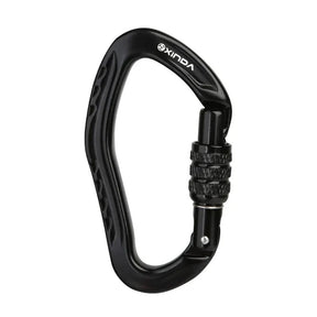 Black XINDA pear-shaped carabiner with a black knurled screw-lock barrel over the gate